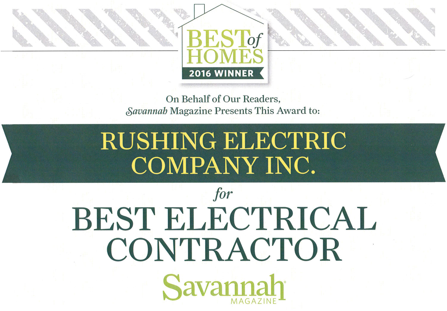 rushing electric co inc named best electrical contractor in savannah